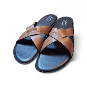 NIB MJNY by Marc Joseph Men's Roman Court Slippers Sz 11.5 Cognac Grainy Classic